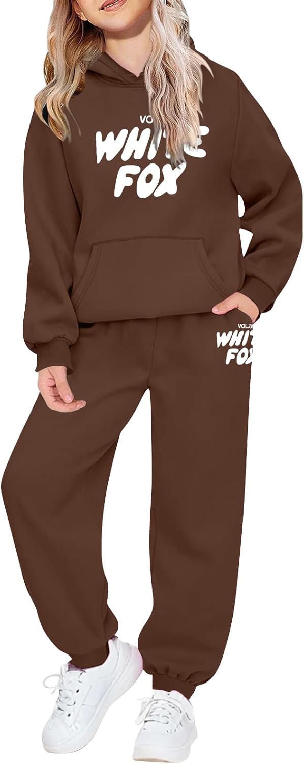 Kids Tracksuit Full Set 2 Piece Boys Girls Oversized Outfit Long Sleeve Hoodie Sweatshirts and Loose Sweatpants Bottom Jogging Pants Back to School Activewear