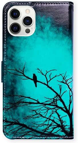 Miniatura 7 de Funda para iPhone 13 Pro, diseño de pájaro negro y verde con tapa para teléfono, con ranura para tarjetas, soporte para iPhone 13 Pro