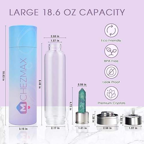 Vista 63 de ChezMax Botella de agua de cristal con centro de cristal natural A - Cristal rosa