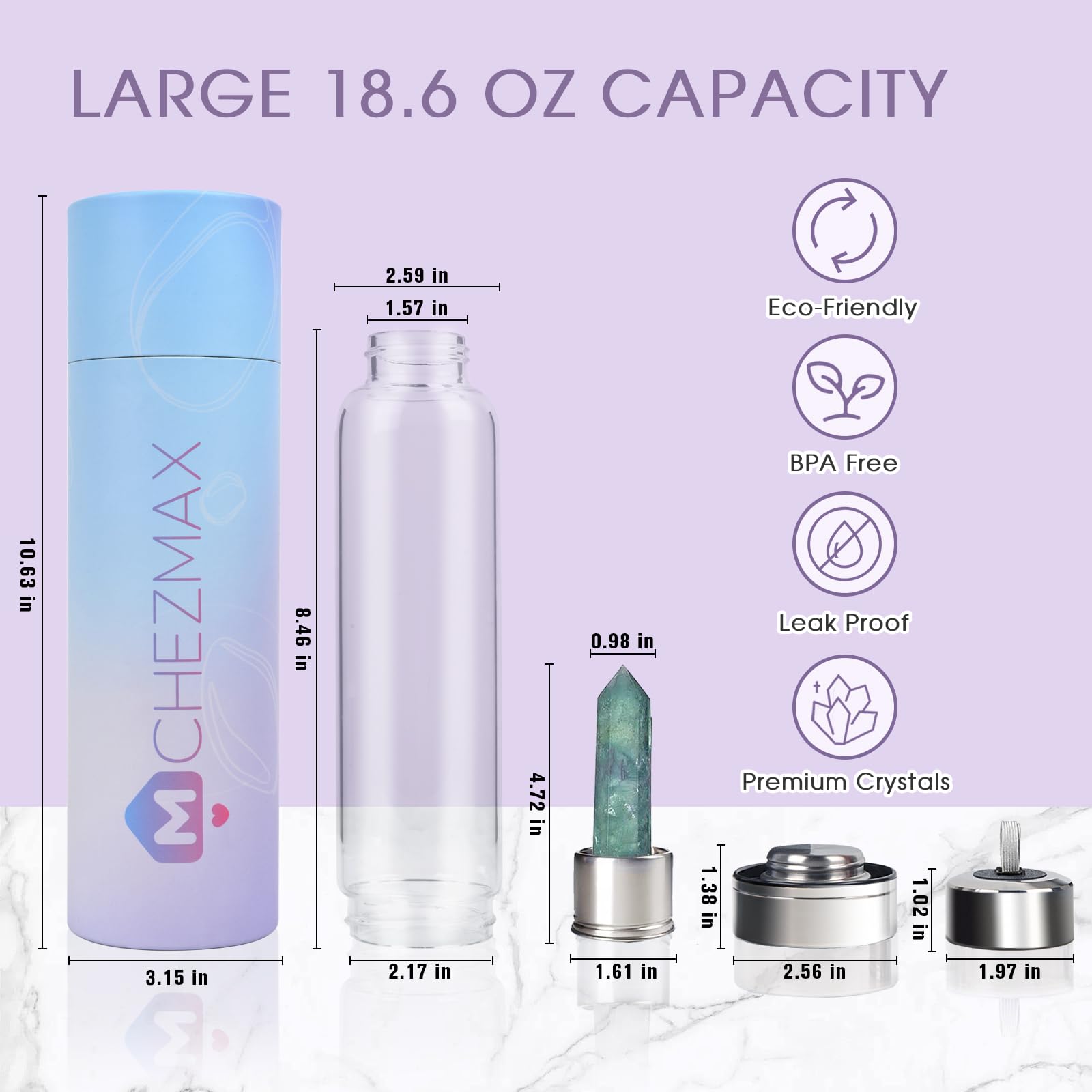 Amazon.com: Crystal Glass Water Bottle - Crystal Clear Infused
