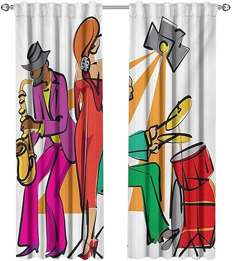 Amazon 音楽 キッチンカーテン 飾り布 グラフィティスタイルのイラスト レタリングヘッドフォン ヒップホップテーマ ベージュのレンガ カーテン 女の子の部屋 マルチカラー W96 X L108 Inch カーテン オンライン通販