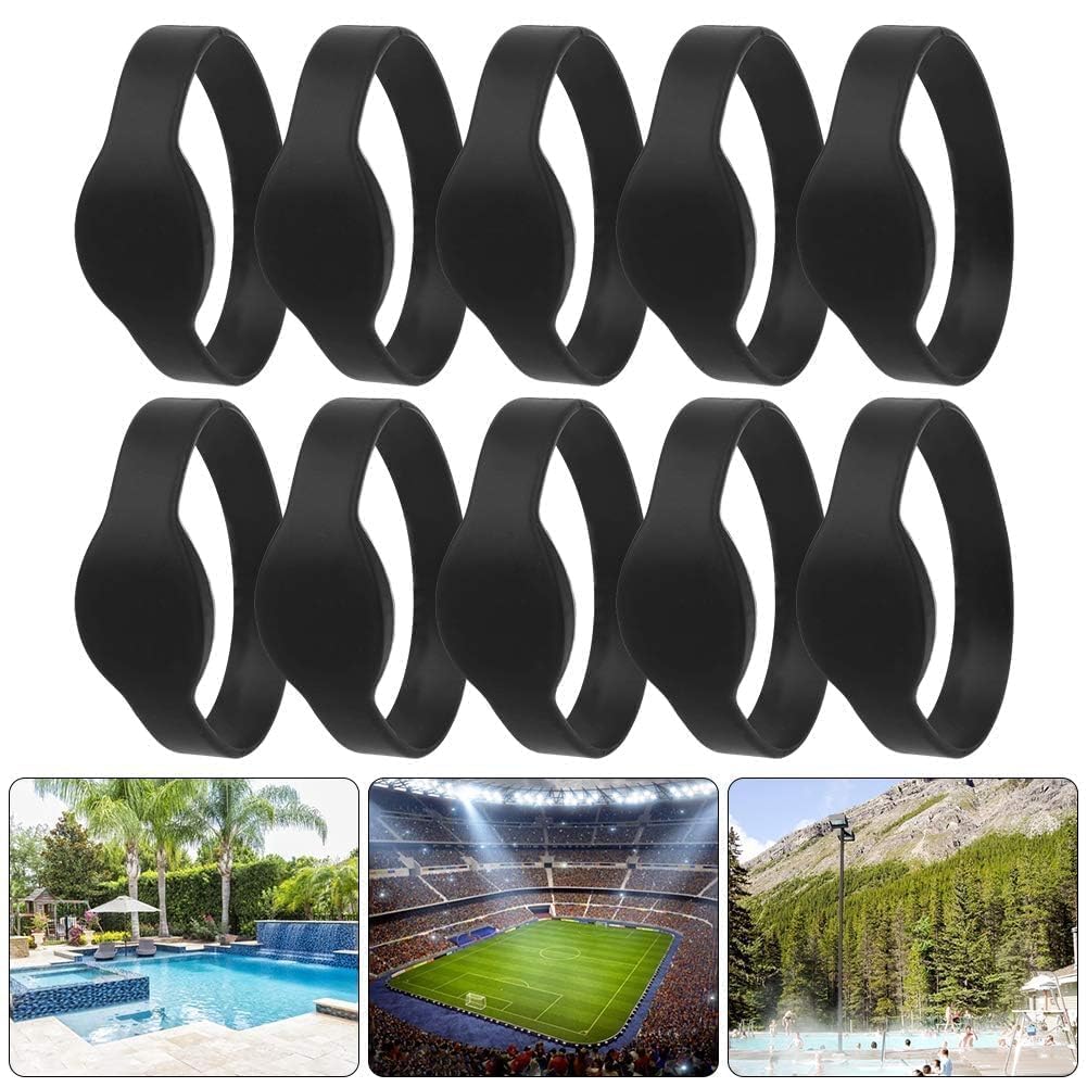 Agatige RFID Wristband, 10 Pezzi 13,56 MHz Carta D'identità Braccialetti in Silicone Scheda IC Impermeabile con Cinturino, Utilizzata per Controllo degli Accessi, Piscina, Sauna(Nero)