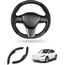 Canvcle Steering Wheel Cover for 2016-2026 Telsa Model 3/Y Highland/Juniper Accessories Steering Wheel Cover Protector Anti-Slip, Comfortable Grip, Breathable, Model 3/Y Accessories, Black Leather