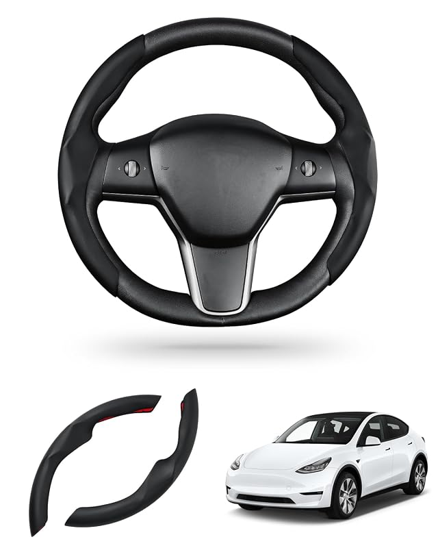 Capa para Volante Canvcle em Couro Preto Fosco para Tesla Model 3 e Model Y, Ajuste Específico