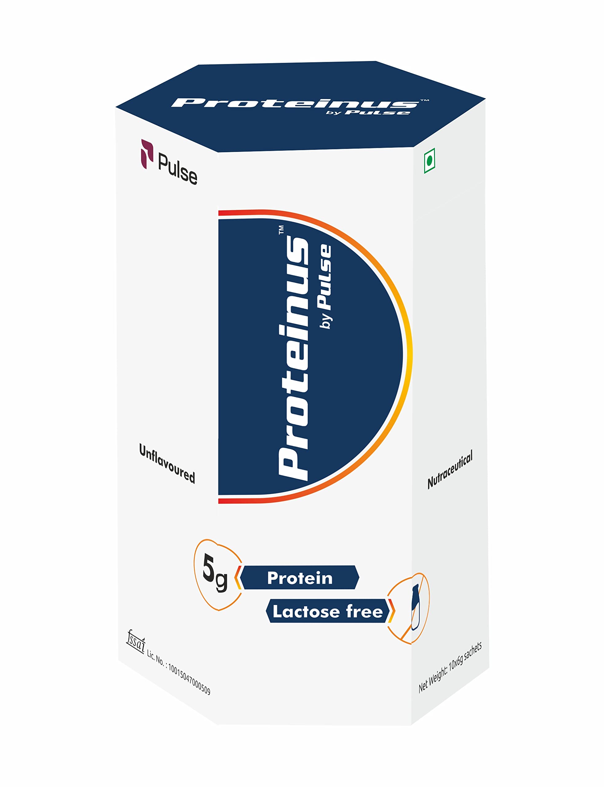 Proteinus by Pulse- 100% Whey Protein - 10 * 6g Sachets (5g protein/Sachet), Unflavoured, Sprinkler/Top up for any food item