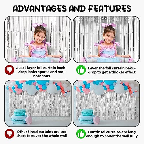 Image of Voircoloria 2 Pack Silver Foil Fringe Backdrop Curtains, Tinsel Streamers Birthday Party Decorations, Fringe Backdrop for Graduation, Baby Shower, Gender Reveal, Disco Party