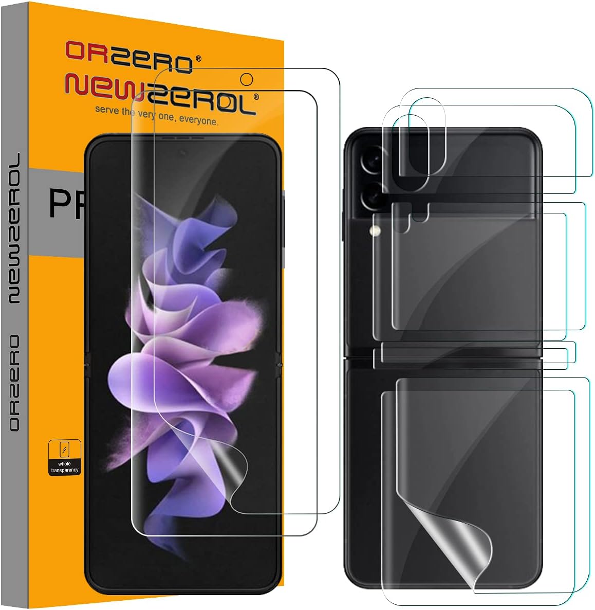 Orzero (2 Sets 8 Packs) TPU Screen Protector Compatible for Samsung Galaxy Z Flip 3 5G (Not Glass) Protector De Pantalla Premium Quality Anti-Scratch High Definition Bubble-Free