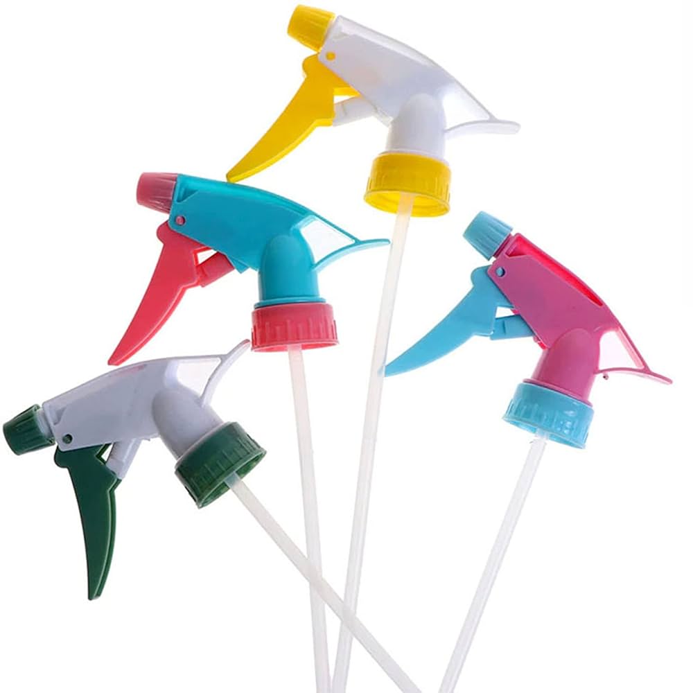 WATZ ENTERPRISES Trigger Sprayer Bottle Replacement Nozzle Plastic Spray Bottle Head With Pipe (4pc), Multicolor