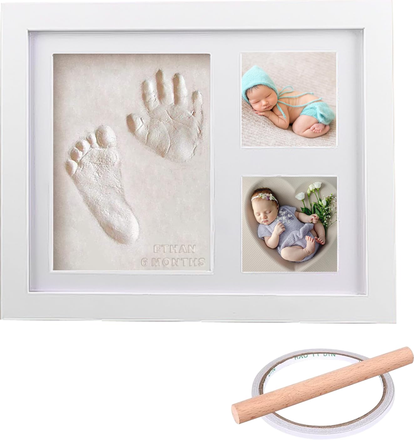 Baby Hand & Footprint Keepsake Kit - Inkless Clay Print Photo Frame, Baby Shower & New Mum Gifts
