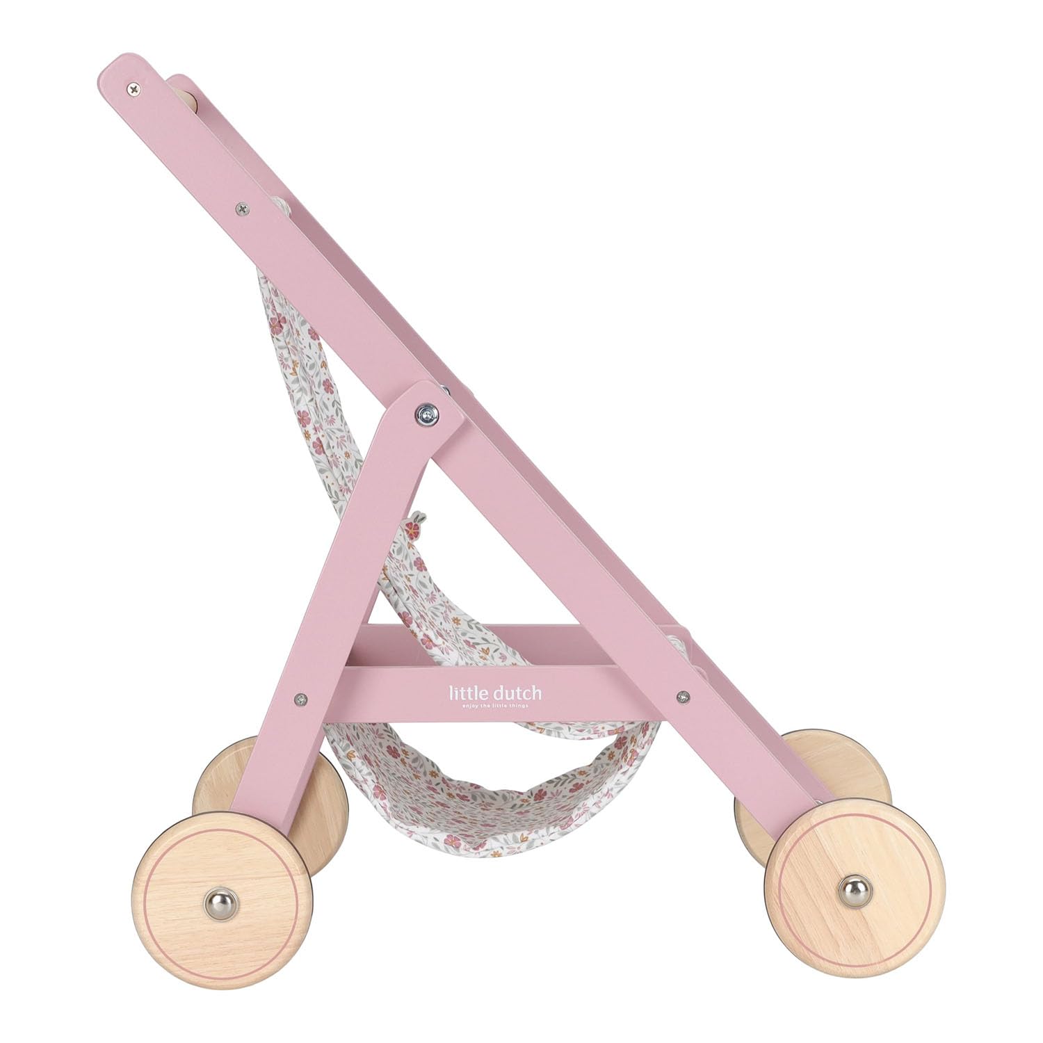Little Dutch Holz Puppenbuggy Puppenwagen mit Ablagefach für Puppen von 33-46 cm Soft Flowers rosa