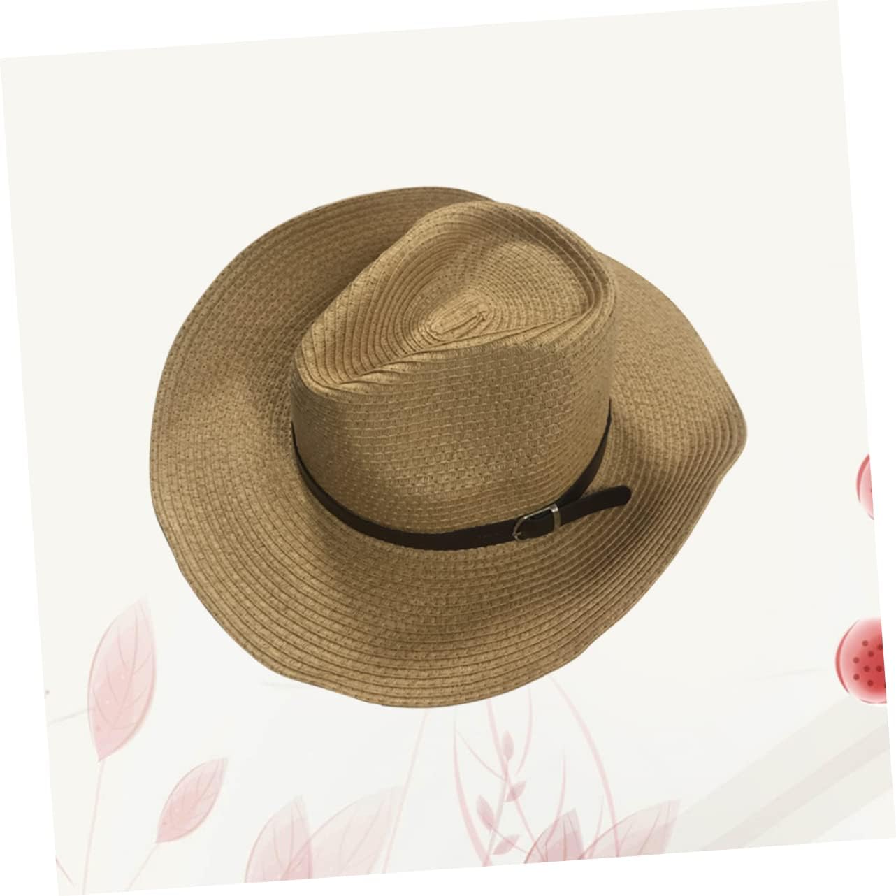 Men's Wide Brim Sun Hat Straw Woven Beach Fishing Cap Khaki