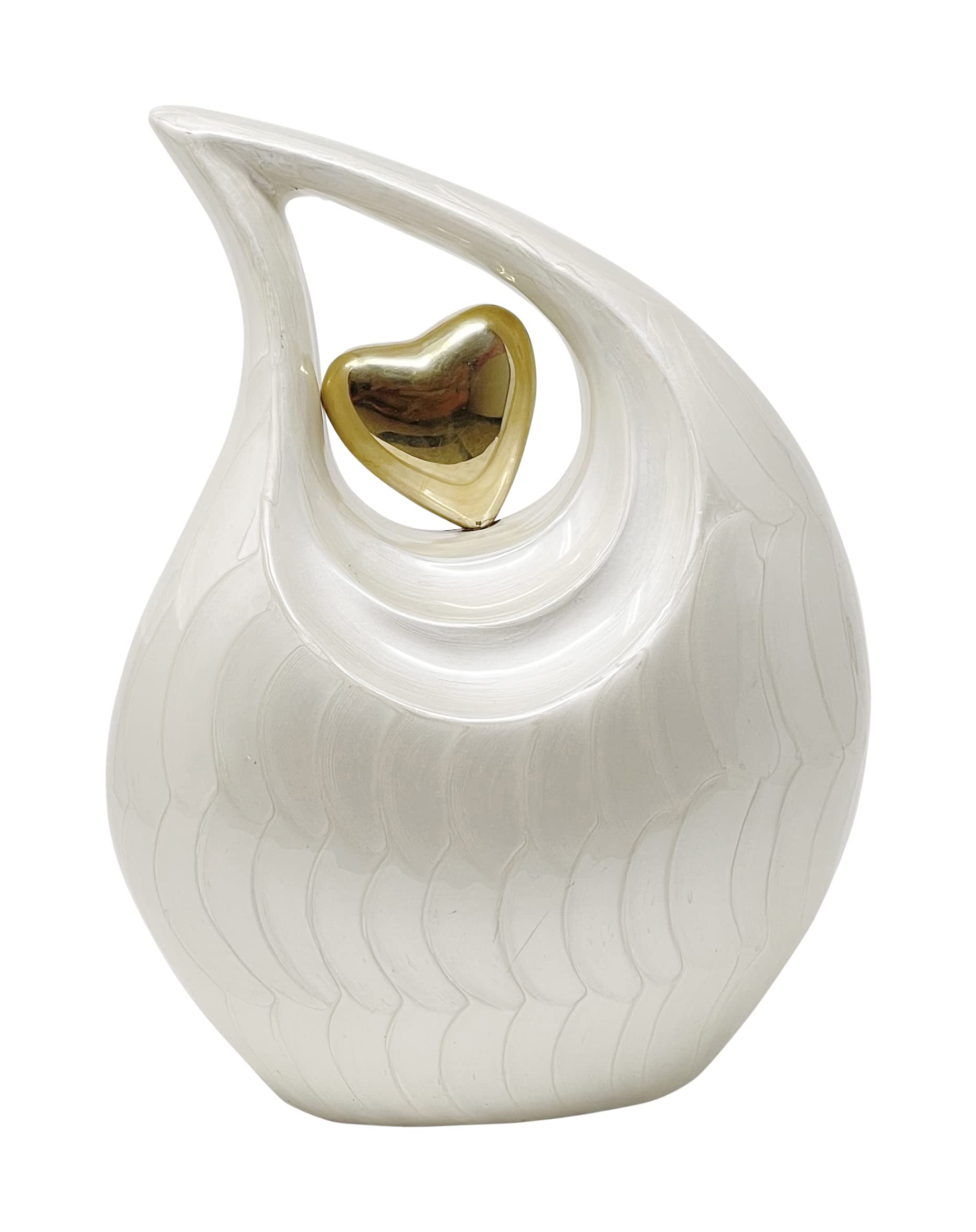 Aesthetic Urns White Teardrop Heart Metal Cremation Urn For Ashes Unique Vase Memorial Large Urn For Ashes Adult