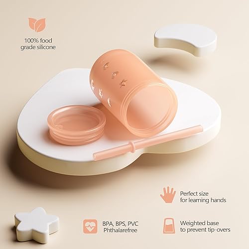Miniatura 3 de Taza de entrenamiento de silicona con tapa con pajilla, taza de popote para bebés y niños pequeños, taza para beber agua para bebés con escala y