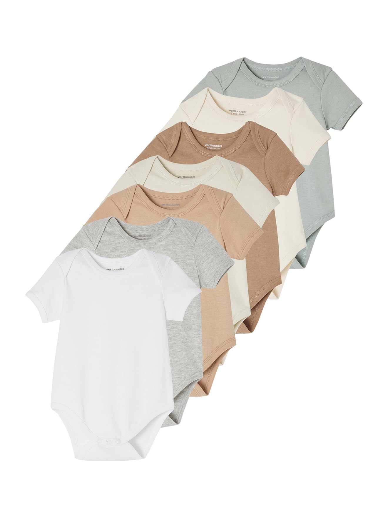 VERTBAUDET Lot de 7 bodies manches courtes emmanchure US bébé BASICS