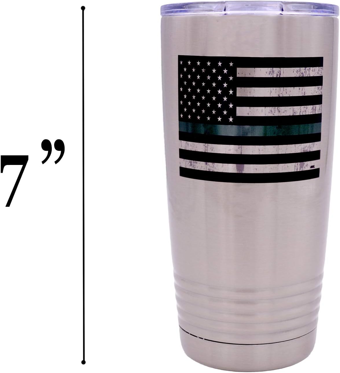 Rogue River Tactical Thin Green Line Flag Large 20 Ounce Stainless Steel Travel Tumbler Mug Cup Military Federal Law Enforcement Border Patrol Game Warden Park Ranger