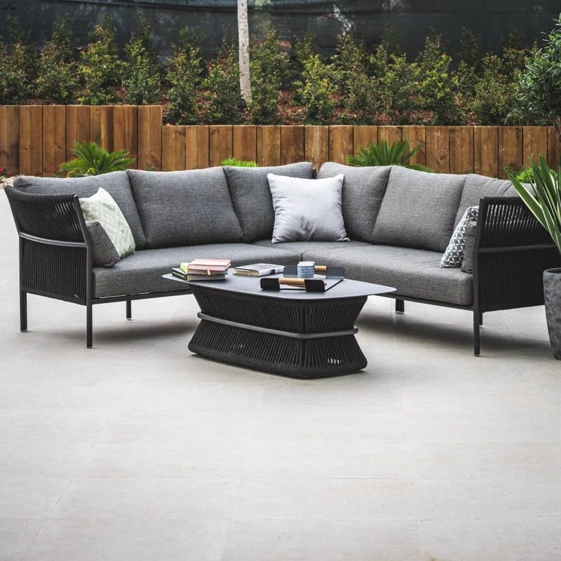 Image of OMCCOFurniture Outdoor-3 Pcs Rope L Shape Sofa Set in Grey Color Patio Sofa Set with Grey Cushions and Center Table for Garden or Balcony