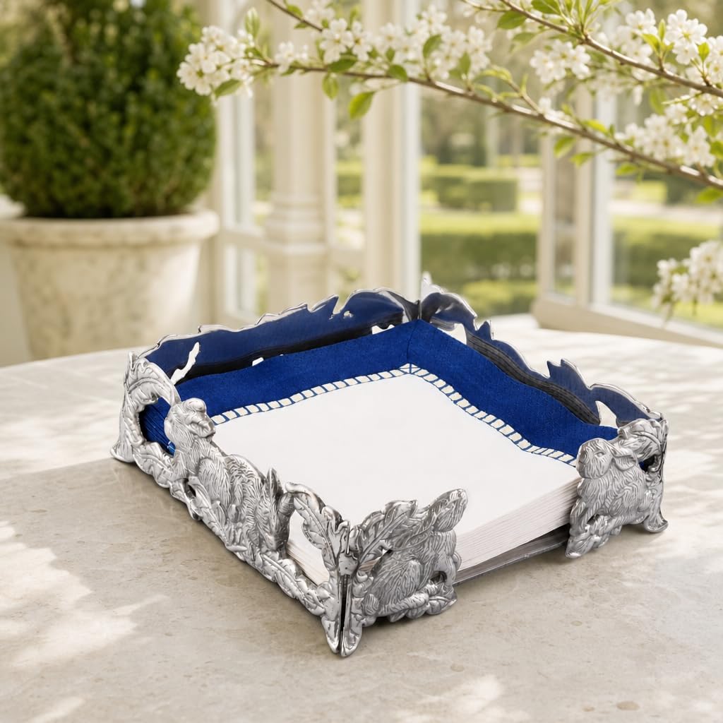 Arthur Court Serviettenhalter, klassisch, schwer, Aluminiumguss, Lunch-Größe | perfekt für alle Größen von großen Mittagessen, quadratisch Frühlings-/Oster-Servietten, 19,1 cm quadratisch