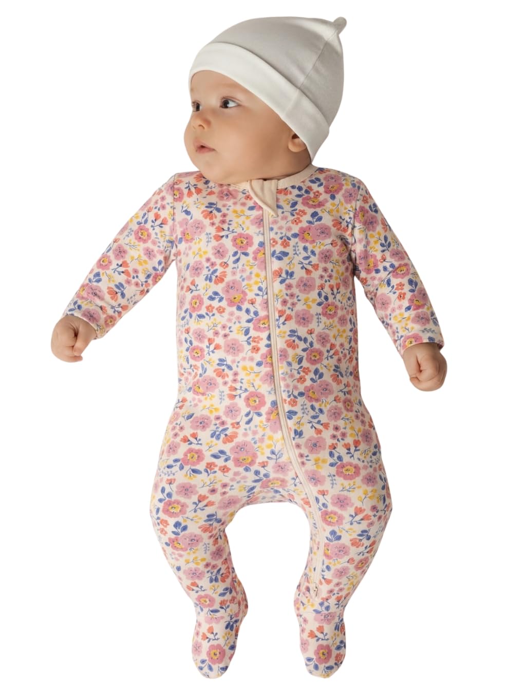 100% Organic Cotton Full Sleeve Sleepsuit for Newborn Baby Boys & Girls - Infant Jumpsuit Romper, GOTS Certified Ultra-Soft Breathable Footless Sleepwear - Pansy Bloom Print-image-11