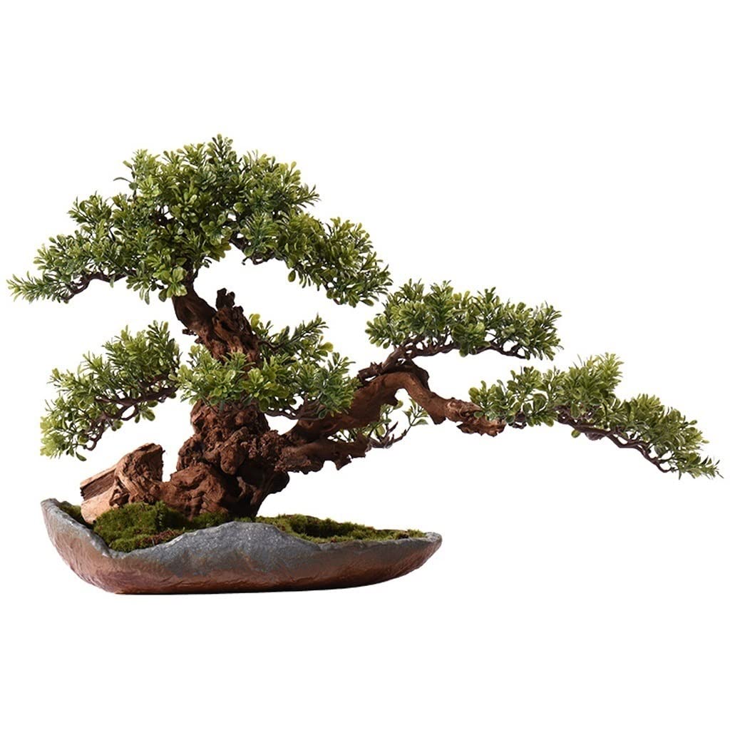 SWENEEN Artificial Small Bonsai Tree Artificial Plant Potted Zen Bonsai Welcome Pine Tree Simulation Fake Green Plant Potted Corridor Office Desk Decoration Bonsai Tree Indoor Li,