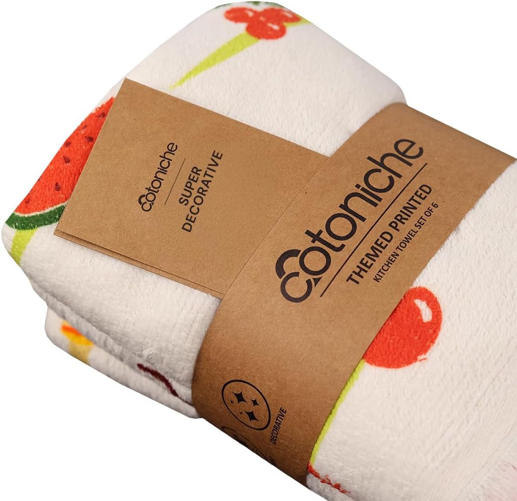 Fruit Kitchen Towels - Soft & Quick Dry, (16" x 24") Lint Free, Decorative, Versatile, Perfect as, Fun Hand Towels, Fruit Hand Towels - Fruit Theme (Set of 6-3 Unique Designs)