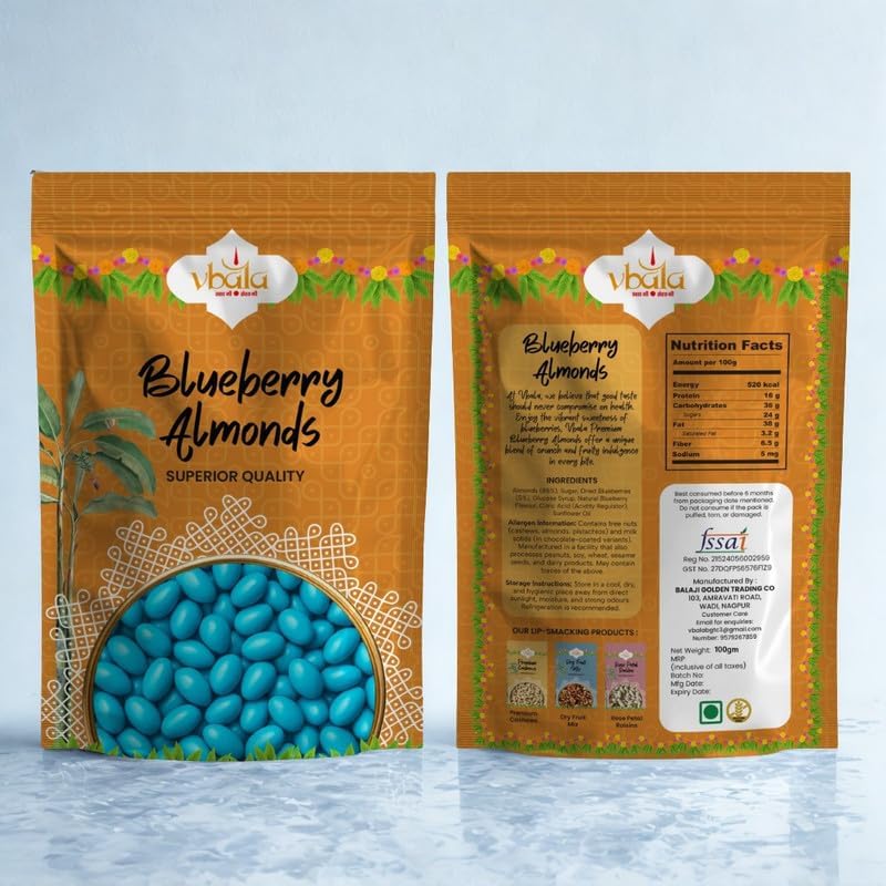 Image of Vbalaa Blueberry Almonds 300gm | 100% Natural & Pure | No Added Preservatives, Colors & Artificial Flavours | Rich in Nutrition | Ideal for Snacking & Gifting
