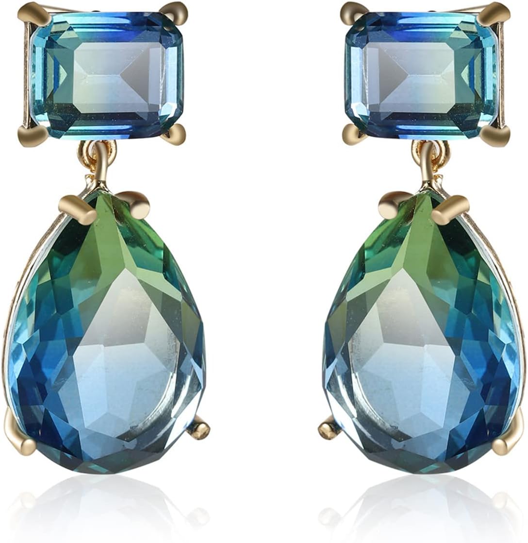 Crystal Earrings CXUEMH Teardrop Earrings for Women Blue and Green Dangle Earrings Elegant Earrings for Prom Emerald Green Earrings Formal Jewelry Crystal Drop Earrings