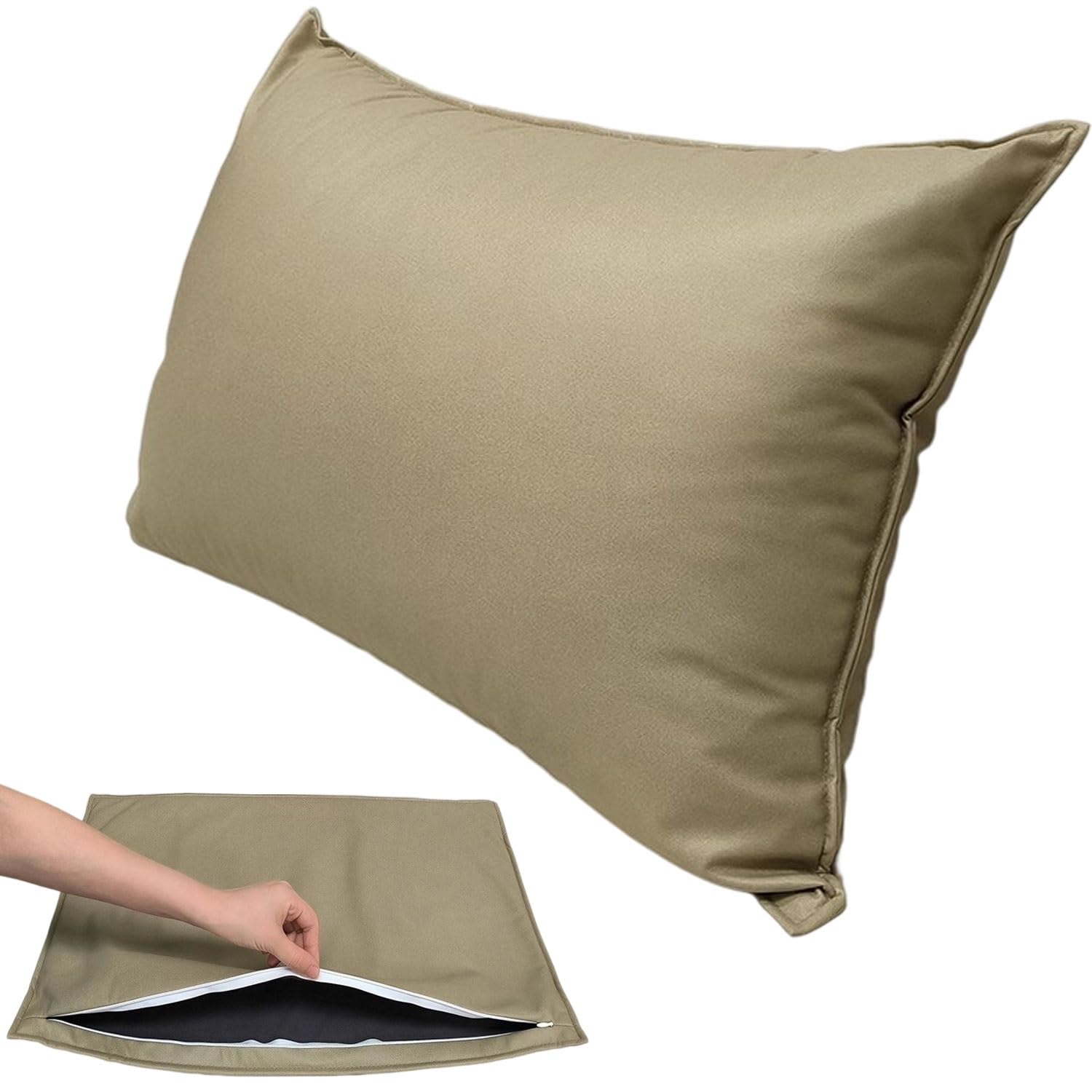 Super King Size Pillow Cases - Rectangular/Square Extra Large Cushion Covers 45 x 45 50x50 60x60 80x80cm with Invisible Zipper Decorative pillowcases for pillows Sofa Couch(khaki,50x90cm) — image 1