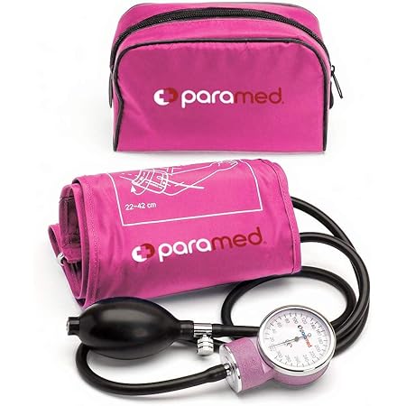 PARAMED Aneroid Sphygmomanometer – Manual Blood Pressure Cuff with Universal Cuff 8.7 - 16.5" and D-Ring – Carrying Case in The kit – Pink – Stethoscope Not Included