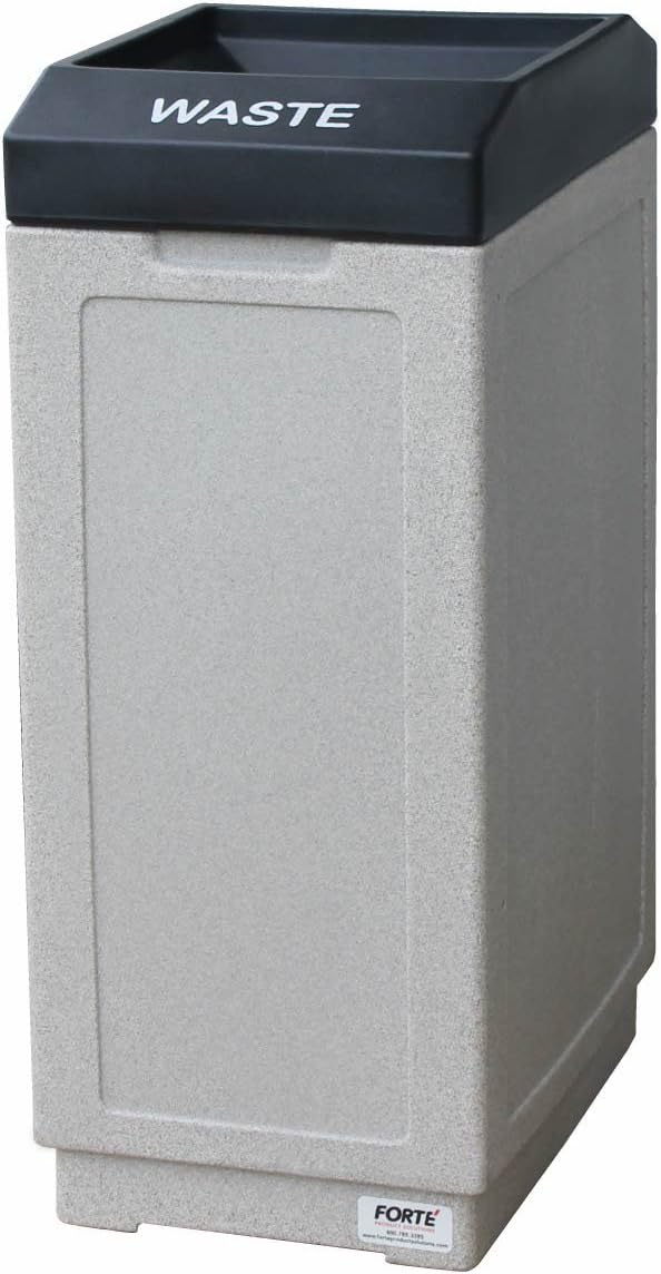 8002531 Plastic Open Top Trash Container, 14.5" L, 36" H, 21.5" W, Granite Base with Black Lid