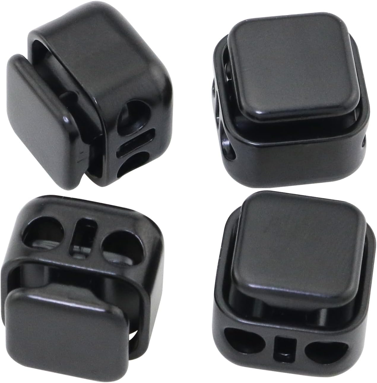 FMHXG 8PCS Square Zinc Alloy Spring Plug Hooks Silver White 4 Each Glossy Black 4 Each Metal Cord Lock End Toggles Double Hole Drawstring Stopper Fastener Clip for Sports Apparel Shoelaces Backpacks