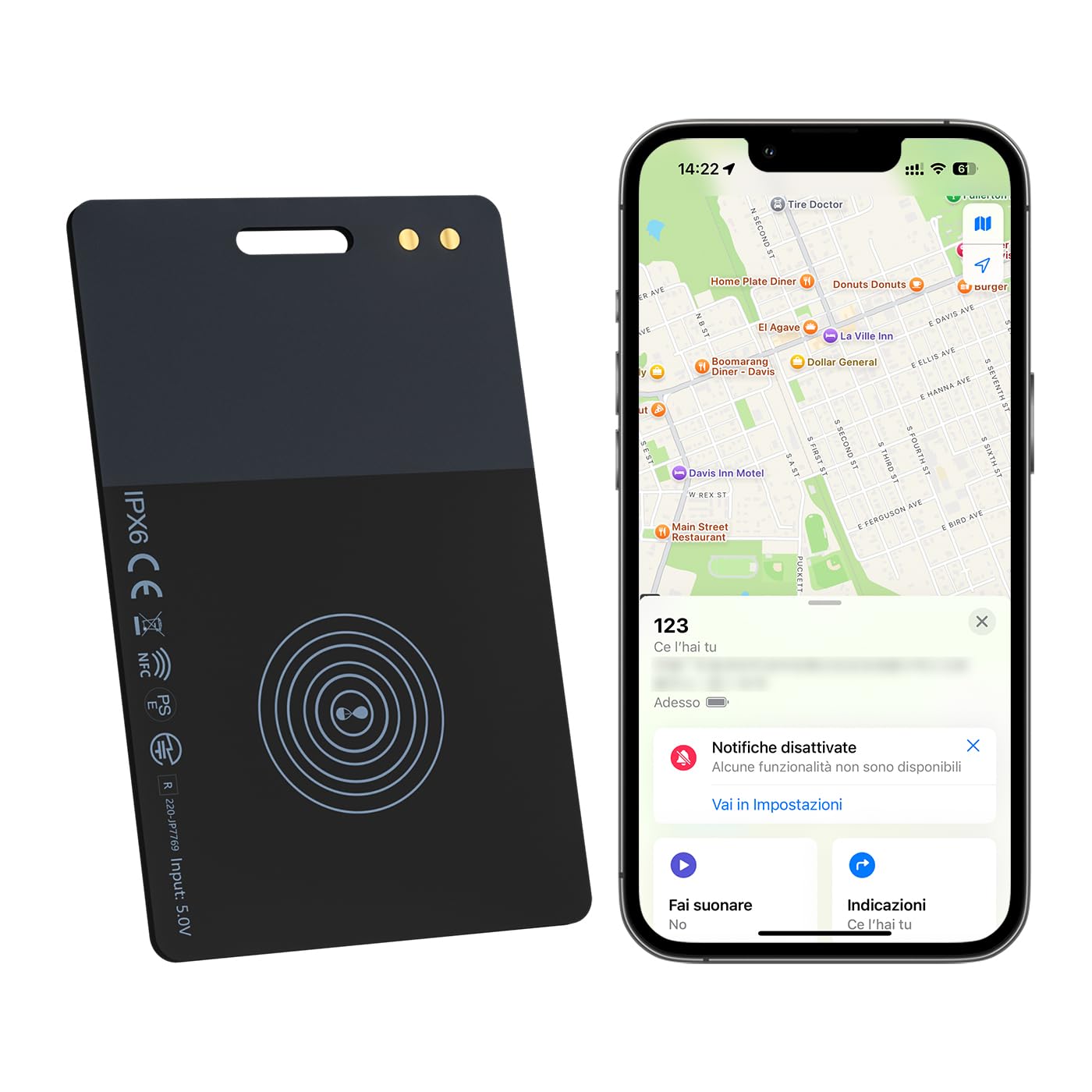 Wallet Card Tracker 1.6mm, tag di localizzazione smart ricaricabile wireless con biglietto da visita digitale NFC con Apple Dov'è (solo iOS), Localizzatore per Valigie, Portafoglio, Bagagli, Telefono