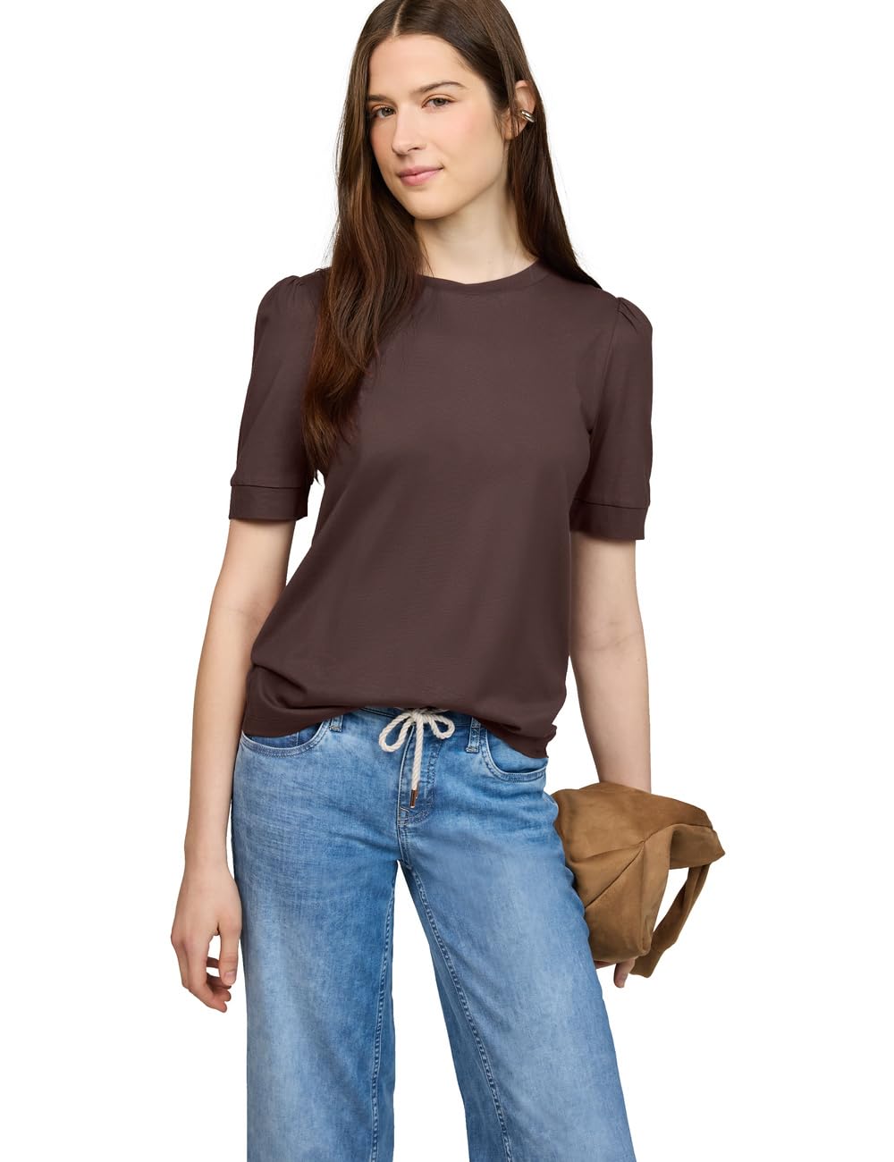 Street One Studio Women's Mahogany Brown Puff-Sleeve T-Shirt 44