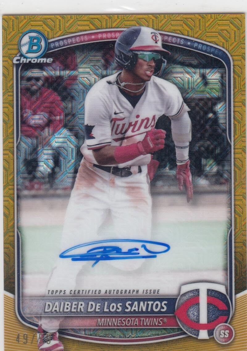 Baseball Trading Card 2025 Bowman Mega Box Chrome Prospects Autograph Mojo Refractor Gold #BMA-DD Daiber De Los Santos EX/NM Auto Twins