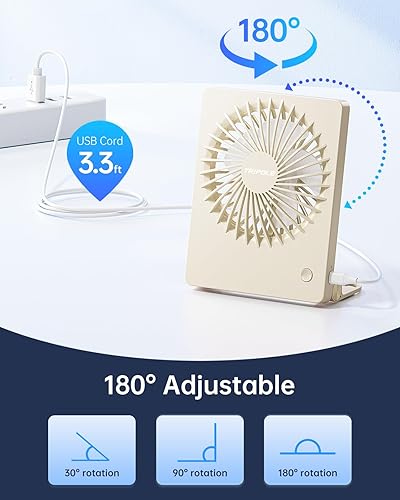Miniatura 6 de TriPole Mini ventilador de escritorio alimentado por USB, ventilador personal pequeño de 3 velocidades, ventilador de mesa de flujo de aire fuerte