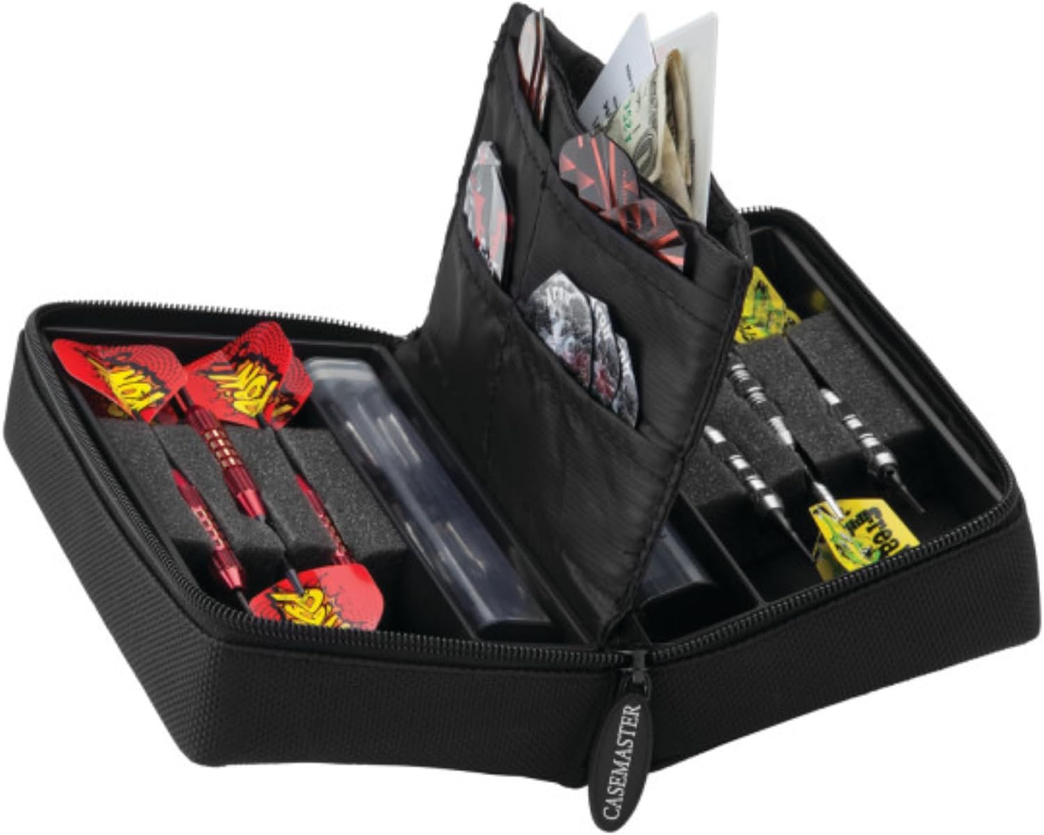 Casemaster Elite Jr. Nylon Dart Carrying Case For Steel and Soft Tip Darts, Holds 6 Darts and Numerous Other Accessories via Ten Storage Pockets and Two Tubes