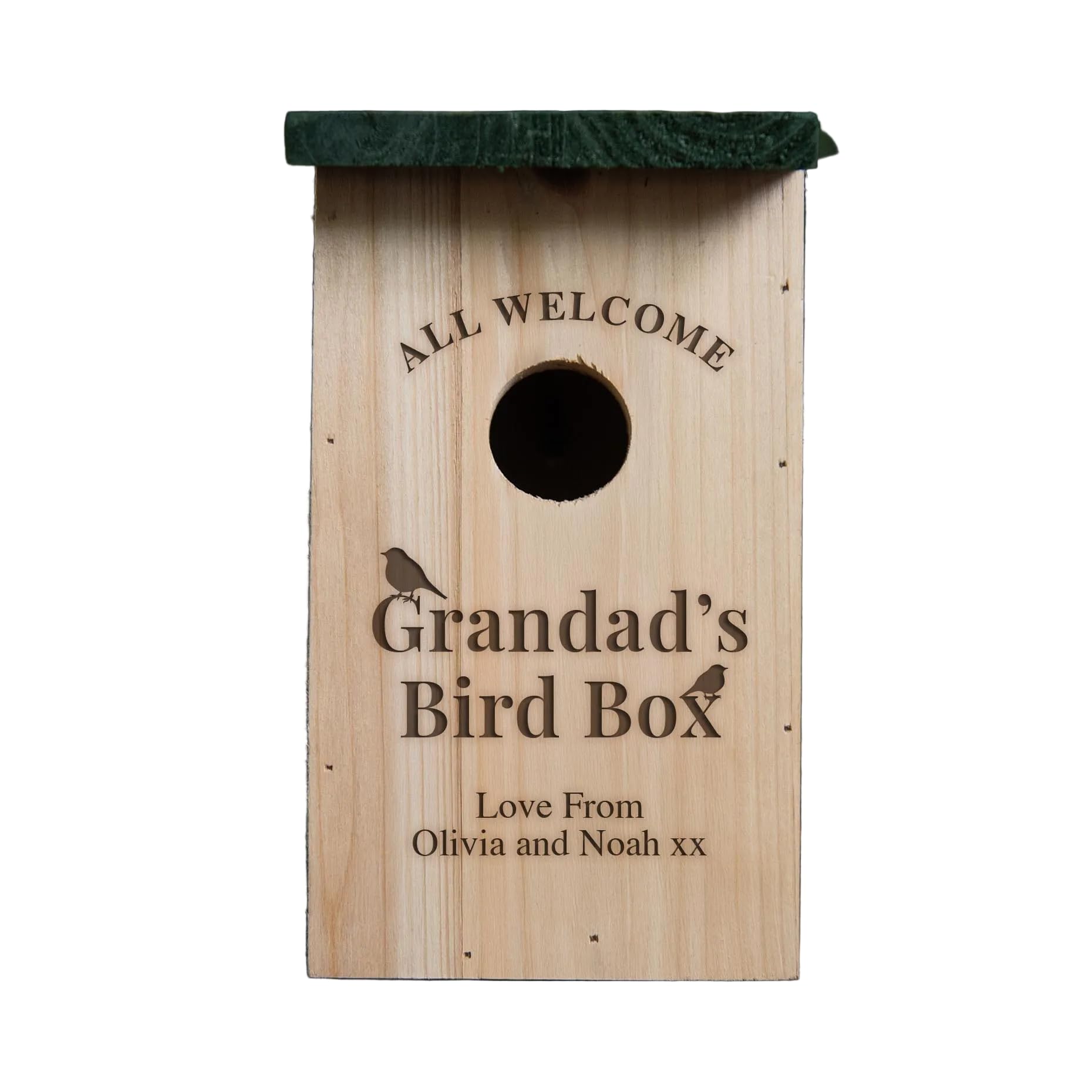 Grandad’s Bird Box – Personalised Wooden Garden Nesting Box – Love From Message with Names – Gift for Grandad – Outdoor Bird House