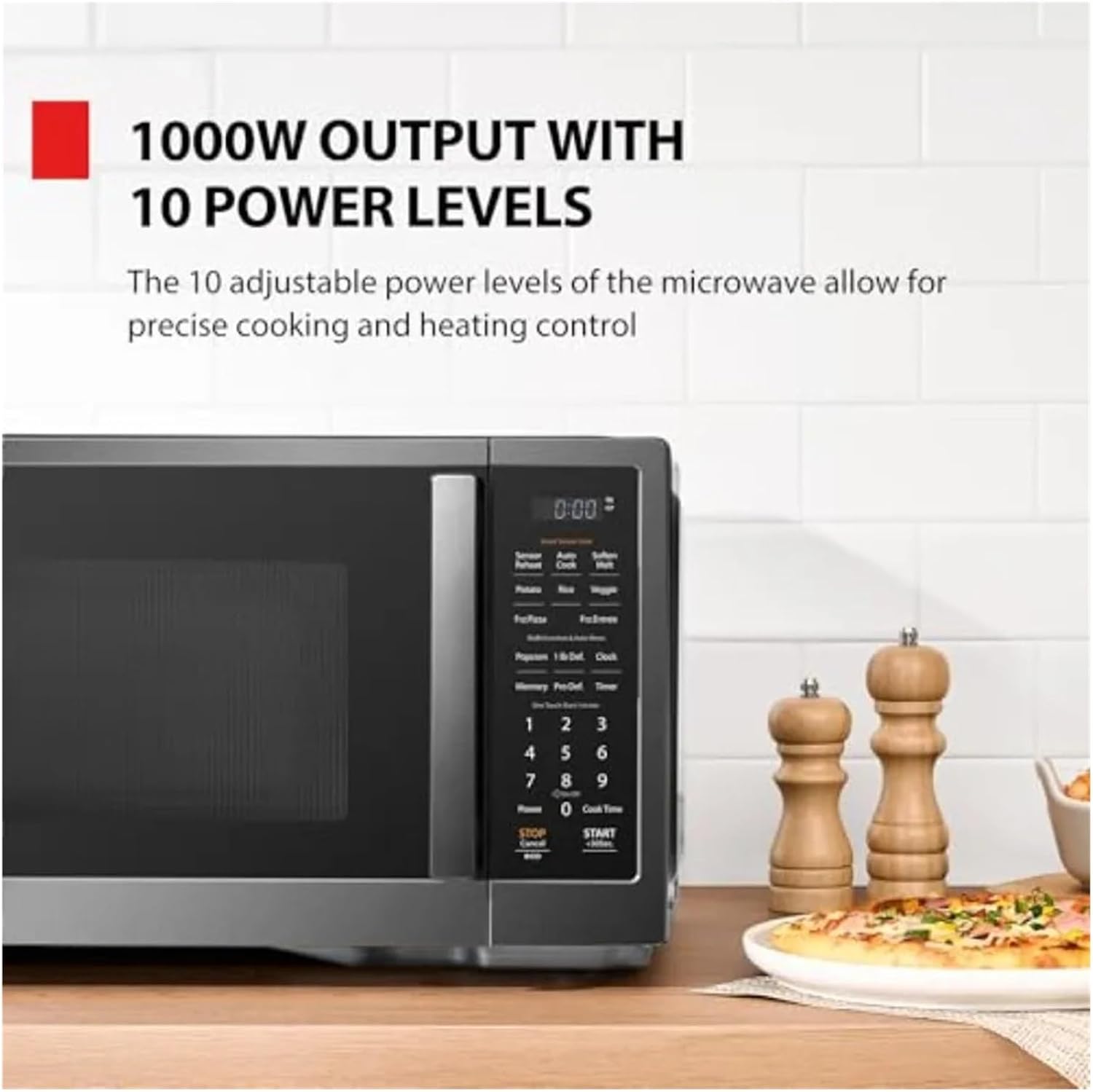 Countertop Microwave Oven With Stylish Design 1.2 Cu Ft 1000W Black Stainless Steel 13 Auto Menus Smart Sensor Mute Function 12