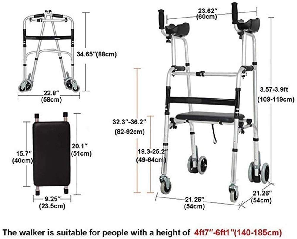 Walker, mobilny składany czterokołowy Rollator Walker z podkładką pod podłokietnik i siedziskiem, regulowany, lekki przenośny dla osób starszych little surprise