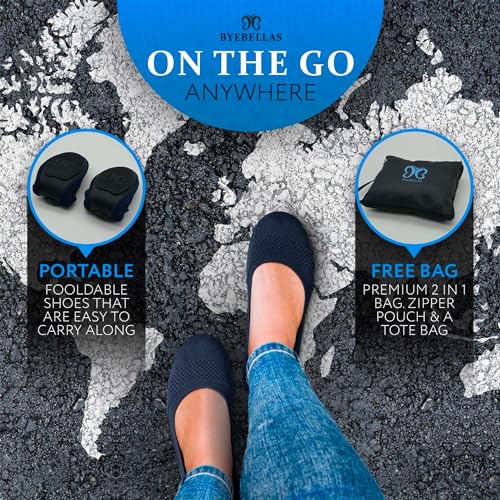 Foldable Stretch Knit Travel Slip-On Round Toe Ballet Flats with Packable Zipper Pouch and Expandable Tote Bag Carrying Case Split Sole Shoes4