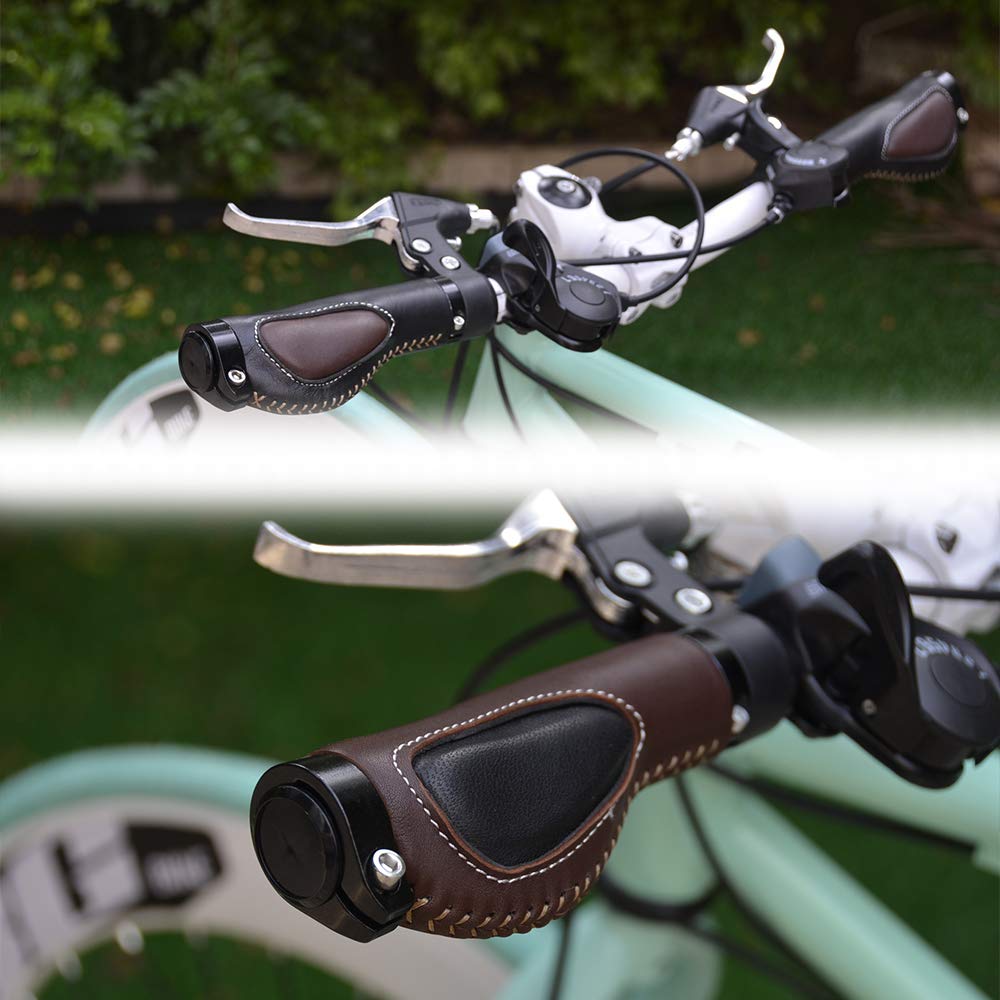 Fahrradgriffe Fahrradgriff Aluminiumlegierung Lock Ring Leder Integriertes Mountainbike Lenkerbuchse Gehäuse Stoßdämpfung Griffe MTB Griffe(Orange Black)