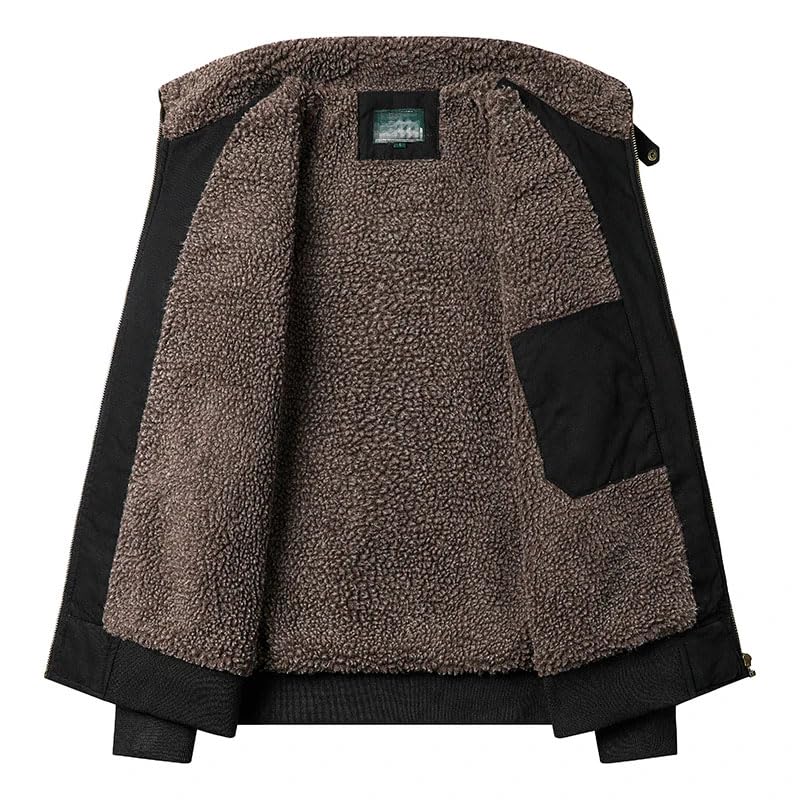 Dninmim Men's Winter Thick Parka Long Sleeves Lamb Wool Fleece Coat Windbreaker Warm Thick Jacket3