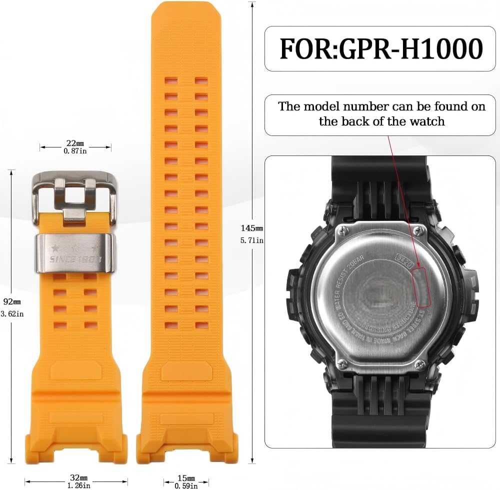 Resin Watch Band Compatible with Casio 3554 GPR-H1000 GPR-H1000-1JR, Waterproof Sport Replacement Strap for Men’s Watch
