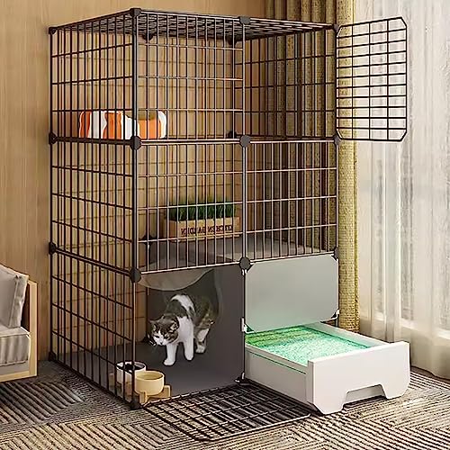 Cage chat intérieur métal avec litière pour stopper les saletés