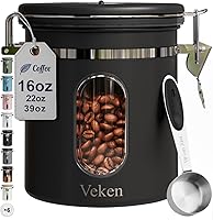 Vista 1 de Veken Recipiente de café con ventana, recipiente hermético de almacenamiento de alimentos de cocina de acero inoxidable con tapas, rastreador