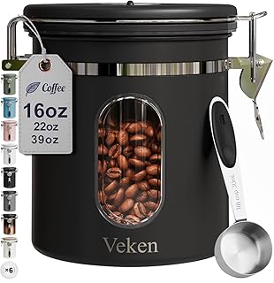 Veken Coffee Canister with Window, Airtight Stainless Steel Kitchen Food...