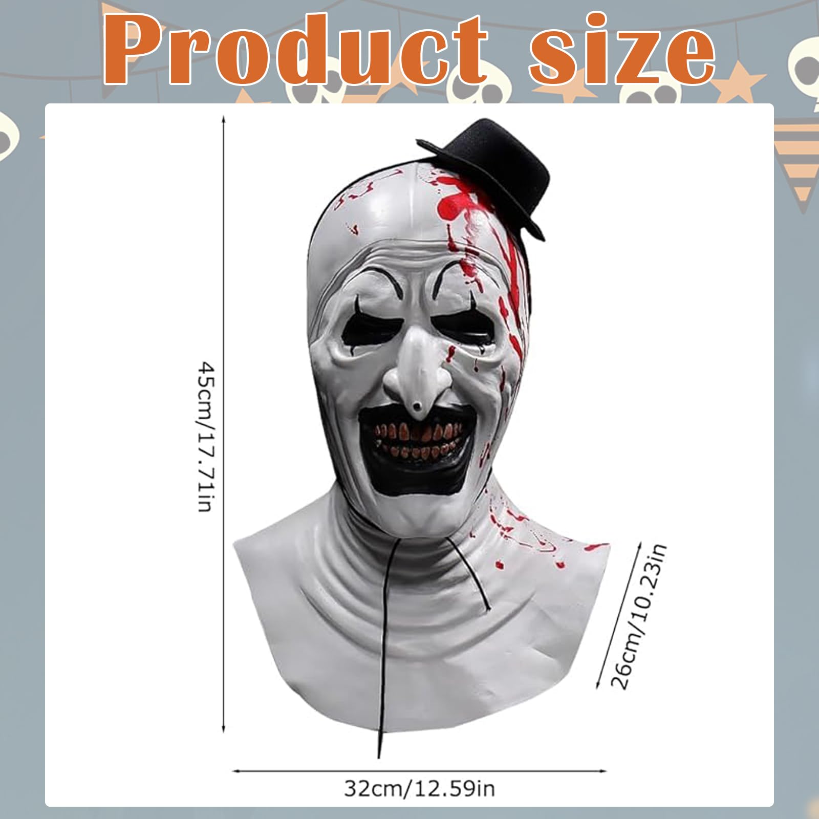 Art the Clown Mask, Terrifier Costume Accessory, Scary Mask for Adults, Halloween Cosplay Prop, Full Head Costume for Horror Enthusiasts, 48x32x26 cm - Image 2