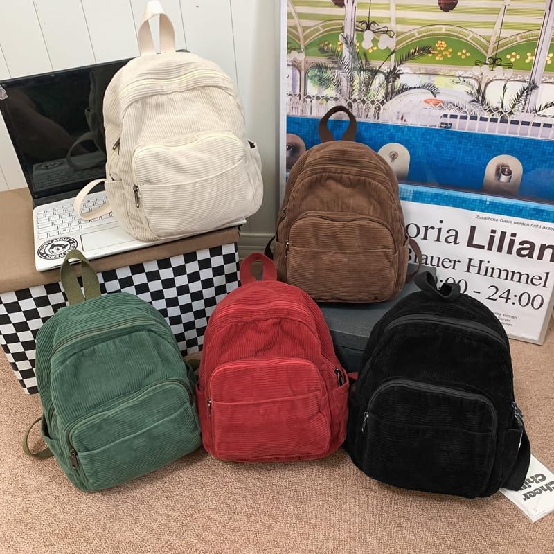 Small Mini Backpack Purse for Women Travel Corduroy Bag for Women Cute Aesthetic(White) - Image 9
