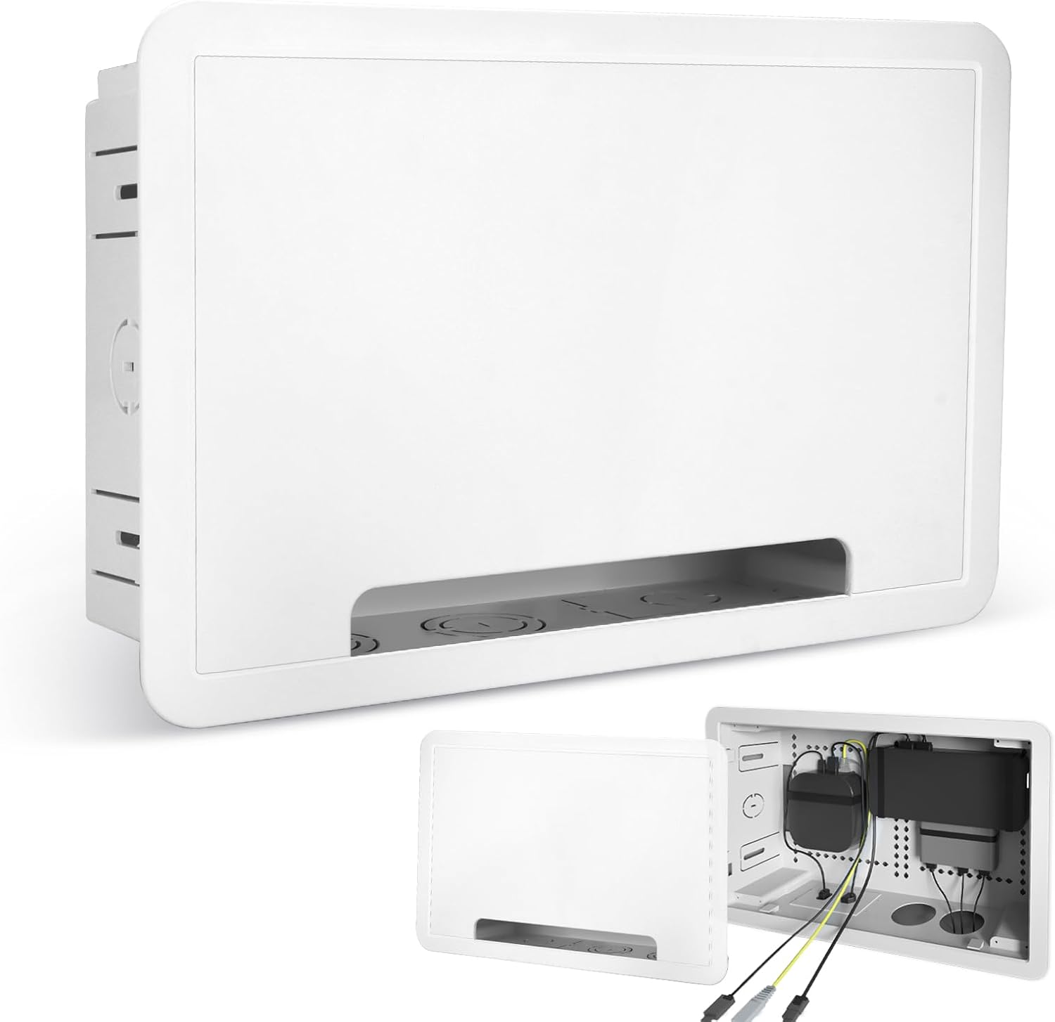 9" in Wall Media Box - Recessed Enclosure to Hide Wires for Apple, Roku, Fire TV | Structured Cable Organizer with Ventilation | No Drilling Needed for Mounting Brackets