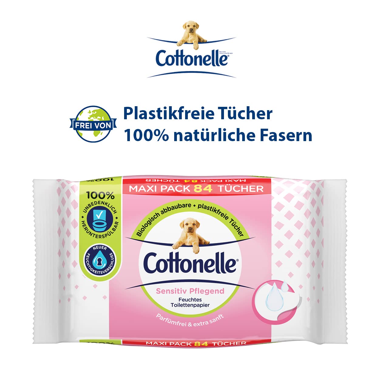 Cottonelle Feuchtes Toilettenpapier Sensitive, Maxi-Pack, 6 X 84 Toilettentücher