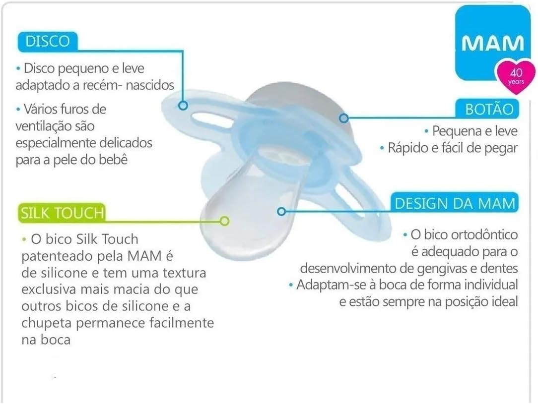 MAM Baby Kit Com 2 Chupetas Original Com Bico Simétrico de Silicone SkinSoft para Crianças 0-6 Meses Com Caixa Esterilizadora, Rosa e Neutra